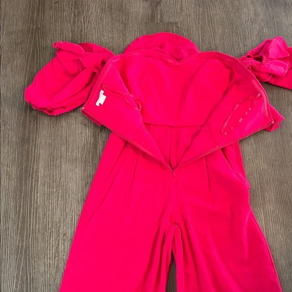 Hot Pink Off Shoulder Jumpsuit Ruffle Wide Leg Chic , crop - Picture 11 of 11